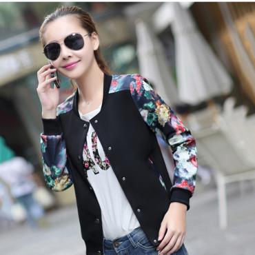 Blumen Print plus Size Freizeit Baseball Jacke Damen Runden Knopf Dünne Bomber Jacke lange Ärmel Sakko
