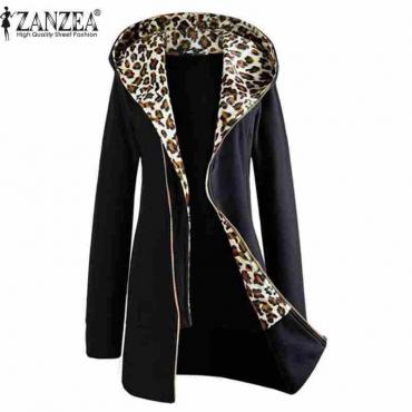 plus Size m xxl Herbst Winter Mode Damen Leopard gedruckten reißverschluss bis KapuzenMantel Jacke lange Ärmel out