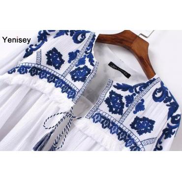 sexy Damen Vintage retro Ethnischen Mode Jacke Damen Bestickten Blauen und Weissen Blumen Print Locker lässig