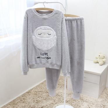 Winter neue Verdickte süß geschlafen Eule korallen Vlies Pyjama inneneinrichtungsgegenstände Anzug sAmt nach Hause trage