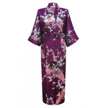 neue lange Robe Satin Rayon Bademantel Nachthemd für Damen Kimono Nachtwäsche Blume plus s Grösse xxxl s02d