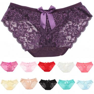heißes Verkauf sexy Damen Floral Spitzen sehen durch Bowknot slips schlüpfer Unterwäsche