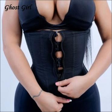 Taille Ausbildung Korsetts neue 100% latex Taille cincher reißverschluss Korsett mit Haken gaine shapewear Schwarz