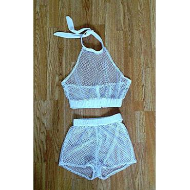 neue Damen zwei Stück hat reiner Mesh Pflanzlichen Top Hemdchen oder so was kurze Bluse Shorts