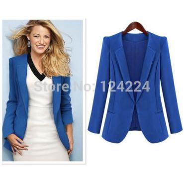 heiße Damen Farbe solide slim Anzug Blazer Mantel Jacke Blau Schwarz