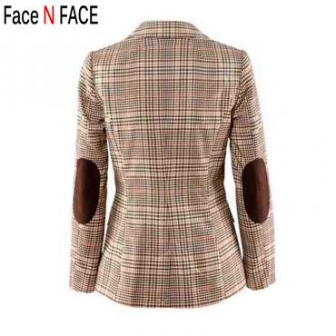 Gesicht n Gesicht Damen karierten Blazer im Herbst neue Mode karierten Ellbogen Pflastern zwei Button slim fit Blazer
