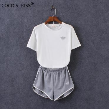 kostenLoser Versand heißes Verkauf 2 Stück Damen mit elastischen Bund Muster Sport Jogging Anzüge