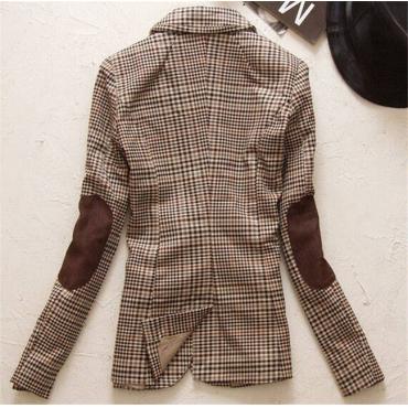 neue Moderne Damen und kariert Ellbogen patches zwei Button slim fit Blazer Damen Herbst Steht die Jacke