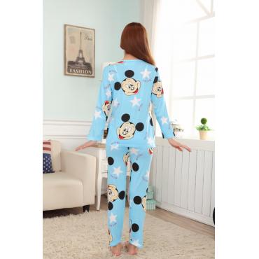 Frühling im Herbst Damen schön Stricken Charakter Pyjama Setzt warm Damen Nachtwäsche Strampler zu Hause