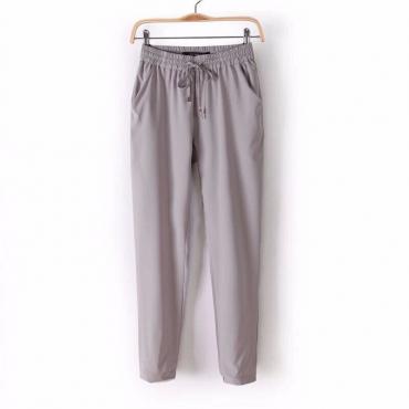 heißes Verkauf neue Marke casual Damen Hosen Einfarbig Tunnelzug elastischen Bund bequem in voller länge Chiffon