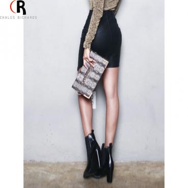 choies Damen hohe Taille Bodycon pu Leder Schwarz im Herbst Winter split slim asymmetrischen BleiStift sexy Mini