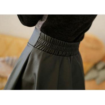 heiße Marketing Mode Damen hohe Taille gefaltete Faux Leder Skater wieder kurzen Minirock Jul14