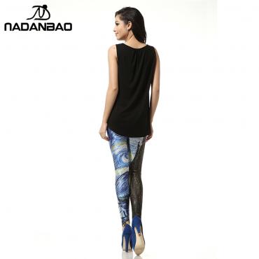 Schwarze Milch der Damen leggins Digitalen 3d Van Gogh Sternennacht Galaxie Print Leggings für Damen neue