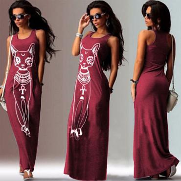 ropa neue Katze bedruckt Maxi Kleid im Sommer Damen Kleid Bodycon Sommerkleid Vestido plus Size Damen Bekleidung Bad