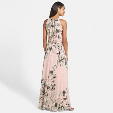 Sommer Damen lange Kleid o Hals Blumenmustern Chiffon Kleid elegant und lässig boho Maxi Partykleider Vestidos werd