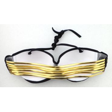 Mode push up Bikini Damen sexy Badeanzug bling Badeanzug Badehosen Tiefen v Bandeau Bikini hat Schwarzer Farbe