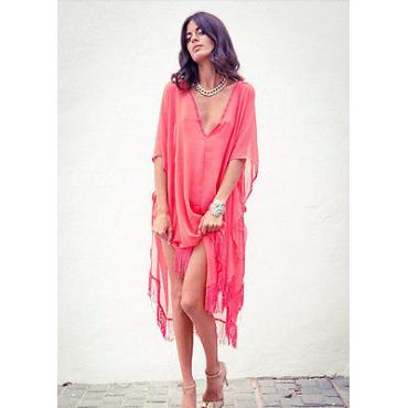 Damen im Bikini kaftan sexy Bikini Badehosen Tassel Beach auf Chiffon Kleid