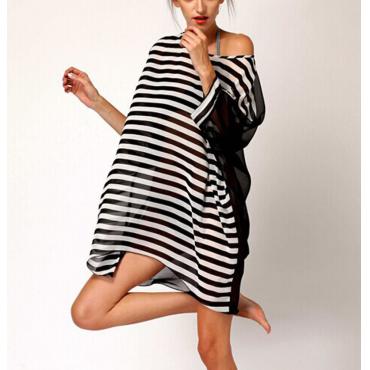 sexy Damen Strand Vertuschung Streifen Fashion Badeanzug Vertuschung Strand tragen Badehosen für Damen Kleid a1501