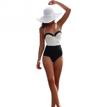 Damen Damen sexy Beach Badeanzug Drücken die Gepolsterte n Bikini monokini Beachwear in Schwarz Weiss Patchwork