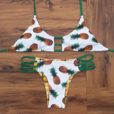 neuer Stil hohe Hals Schulterfreien Bikini Set ananas Badeanzug niedrigen Taille rückenfrei Bikini Brasilianischen Bade