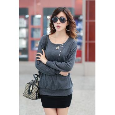 neue europäische Herbst Winter elegante Frau & o Hals lange Batwing Ärmel Hemd Damen Bluse mit Button 3