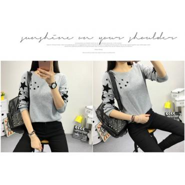 Herbst Winter Damen Kapuzenpulli Mode Stickereien Star Muster aus Dicken sAmt warm um den Hals lange Ärmel