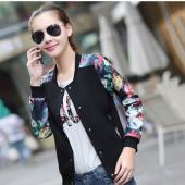 Blumen Print plus Size Freizeit Baseball Jacke Damen Runden Knopf Dünne Bomber Jacke lange Ärmel Sakko