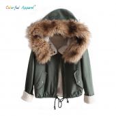 hot Women neuen Winter Grosse Pelzkragen kurze Jacke WinterJacke Damen schön warme Mantel mit Vlies gefüttert hw99jb9a