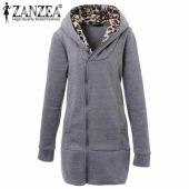 plus Size m xxl Herbst Winter Mode Damen Leopard gedruckten reißverschluss bis KapuzenMantel Jacke lange Ärmel out