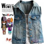 Jeans Weste Damen Mantel Vintage Strickjacke Jean Ärmellose dreh Kragen einreihig Colete Frau Kleidung