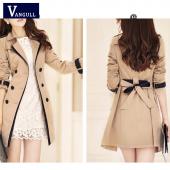 Vangull Trenchcoat für Damen Mode ab Kragen zweireiher gegensatz Farbe lange Mäntel und Grösse casaco