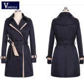 Vangull Trenchcoat für Damen Mode ab Kragen zweireiher gegensatz Farbe lange Mäntel und Grösse casaco