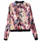 neue Herbst Damen Bomber Jacke Vintage süße Floral Kragen Langärmelige Bomber kurz Print reißverschluss Jacke Mäntel