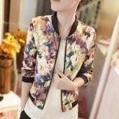 neue Herbst Damen Bomber Jacke Vintage süße Floral Kragen Langärmelige Bomber kurz Print reißverschluss Jacke Mäntel