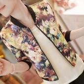 neue Herbst Damen Bomber Jacke Vintage süße Floral Kragen Langärmelige Bomber kurz Print reißverschluss Jacke Mäntel