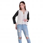 Top chic Stilvollen Damen Damen reißverschluss pu Leder lange Ärmel Patchwork Jacke fallen lässig Outwear Mantel