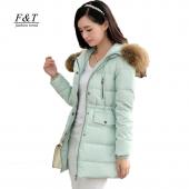 Winter Jacke Damen slim echte Pelzkragen Verdickung Mantel Verhüllten mittellang duck dich Parka plus Size Outwear