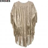 4 Farben choies Damen Faux Wildleder Leder schnitt Sommer Strand Vertuschung Kimono lange fransen Quasten Mantel Strick