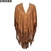 4 Farben choies Damen Faux Wildleder Leder schnitt Sommer Strand Vertuschung Kimono lange fransen Quasten Mantel Strick