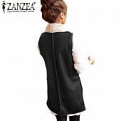 Herbst Winter Damen FreiZeit warm Faux Pelzkragen lange Leder Weste Mantel OberBekleidung Weste lässig Jac