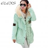 Elexs neue Mode Winter Pelz Vermummt reißverschluss Verziert Damen Damen Parkas Militärische casual Wintermantel