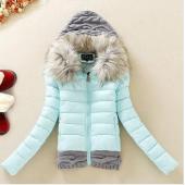 Frau Wintermantel Baumwolle Gepolsterte  Jacke kurz Gewirkt Hood Pelzkragen ins Winter Jacken und Mäntel