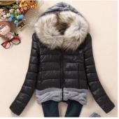 Frau Wintermantel Baumwolle Gepolsterte  Jacke kurz Gewirkt Hood Pelzkragen ins Winter Jacken und Mäntel