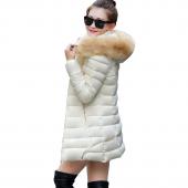 heißer Mode Damen Kleider Wintermantel waschbär Pelzkragen warme Mäntel Frau lange OberBekleidung Dicken Parkas daunenj