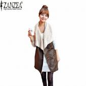 heißes Verkauf Winter Damen Lady FreiZeit Mode warm Faux Pelzkragen Weste lange Leder Weste braune Jacke