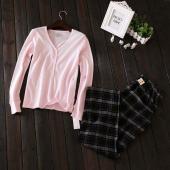 Bestseller im Frühjahr einfach weicher Baumwolle LangÄrmelige Pyjamas Damen casual Einfarbig Nachtwäsche für Mädchen