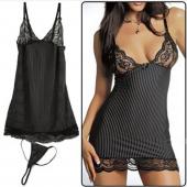 Damen vorgeschlagen sexy Spitzen Transparenten Bodysuit mit vollen rutscht Höschen Schwarz