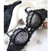 Mode sexy Spitzen BH atmungsaktive Gaze Sommer Dekolletee tief v geFormt Damen Unterwäsche Büstenhaltersatz