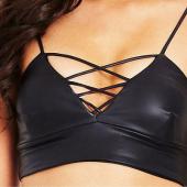 pu Leder Bustier BH Weste Damen pub Pflanzlichen Tank Top Dralette Clubwear Schwarz