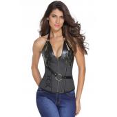 heißes Verkauf Frau Stahl knochen Steampunk Leder Korsett mit tanga lc5401 Vintage Leder Lace up Korsett für hüfte